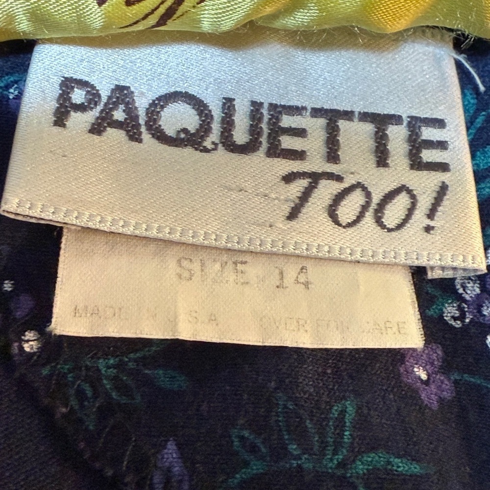 Vintage Paquette Too Chic Long Sleeve Floral Dress in Navy Women’s Sz 14 - Picture 11 of 14
